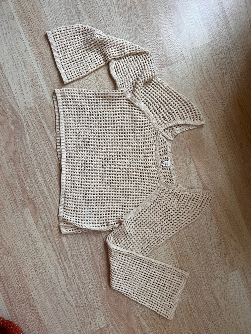 Beige Crochet Open-Knit Sweater Top